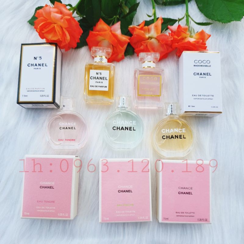 Nước hoa nữ mini chanel chance,chanel coco,No5 eau de toilette 7,5ml hàng chính hãng