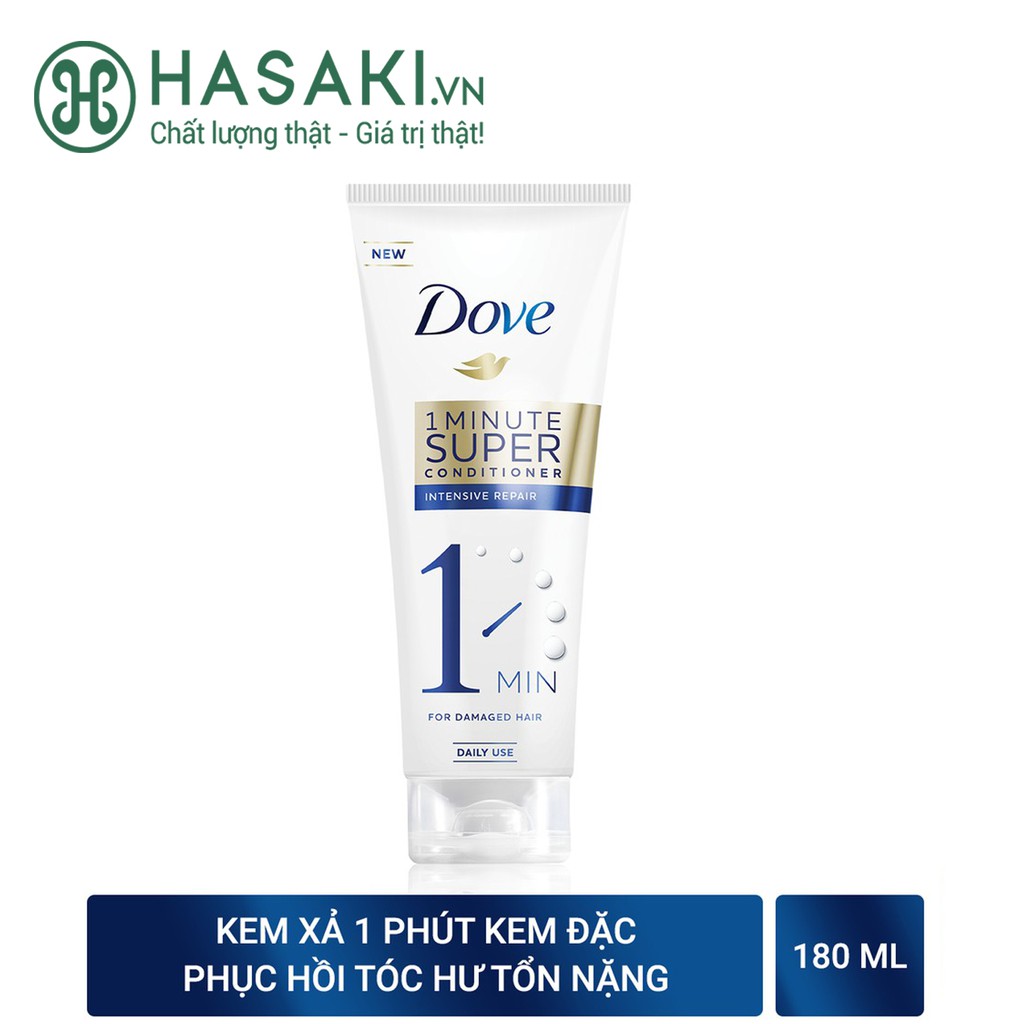 Kem Xả Dove Phục Hồi Hư Tổn 1 Phút Siêu Dưỡng Dove 1 Minute Super Conditioner Intense Repair 180ml