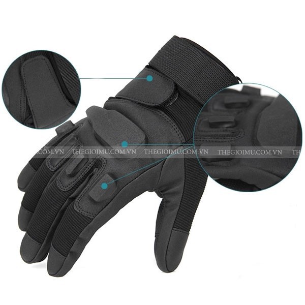 Găng tay Phượt Đen Full ngón Cao cấp [Khuyến Mại]