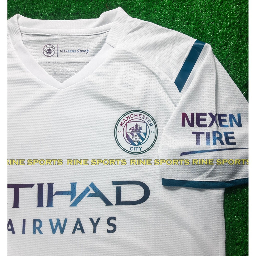 Hàng Thailand Bộ áo bóng đá MC – Mancity trắng sân khách - Manchester City Super hàng thailand 2021-2022 Giống thi đấu