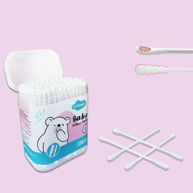 Tăm bông cho bé sơ sinh Vcool hộp 200 que