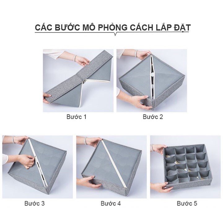 Set 3 hộp vải đựng tất, vớ, giỏ vải PiHouse đựng áo lót, đồ lót gấp gọn