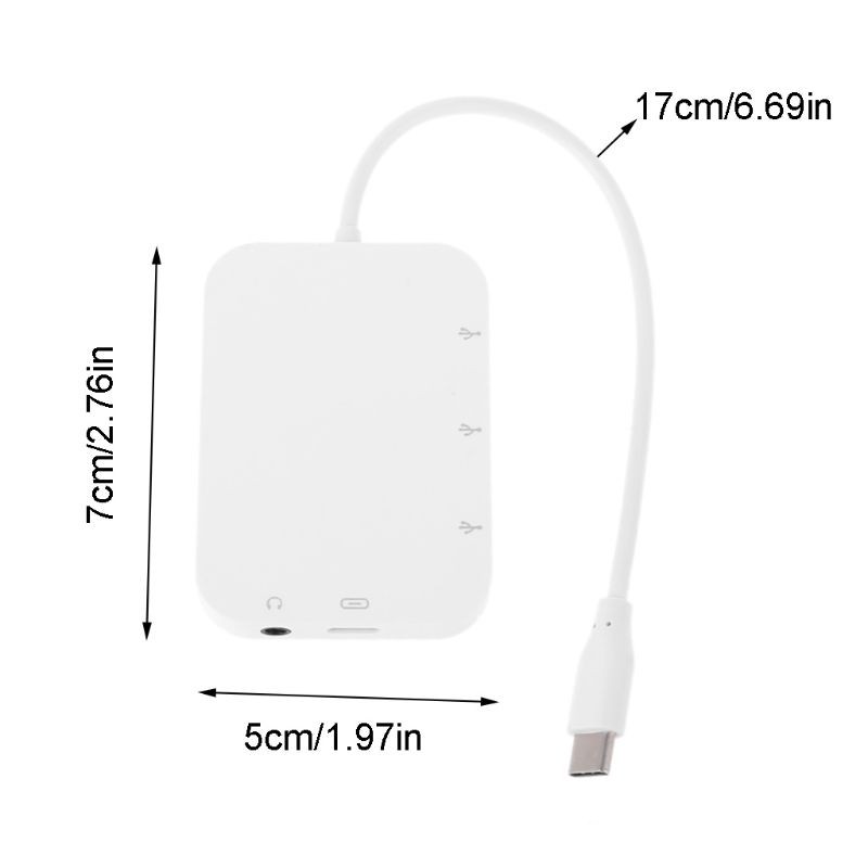 Đầu HUB Type C sang 3 cổng USB 2.0 giắc cắm 3.5mm dành cho laptop