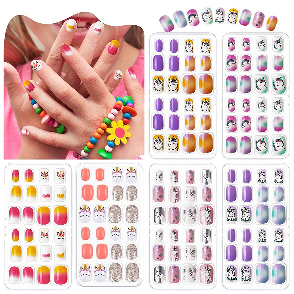 [Hàng mới về] Set 24 móng tay giả họa tiết xinh xắn dành cho bé