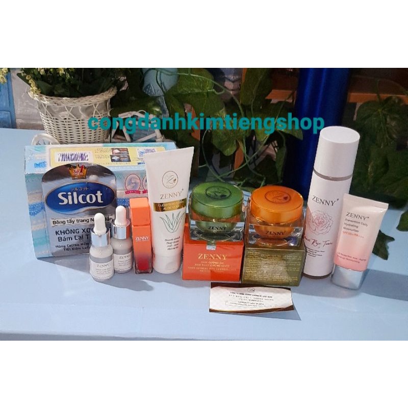 kem  zenny   trọn bộ đầy đủ, sữa rửa măt ,kem chống nắng  ,toner , tặng son,serum,bông tẩy trang
