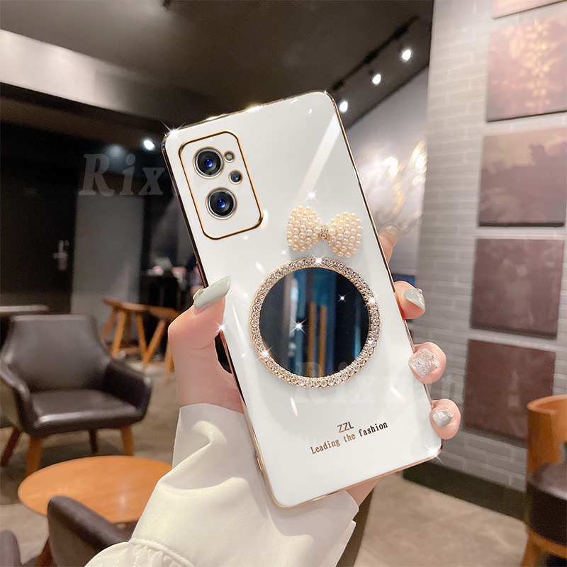 Ốp Điện Thoại Dẻo Tráng Gương Phối Ngọc Trai & Nơ Sang Trọng Cho OPPO A96 A76 A95 A55 A54 A16 A15 A74 A94 A53 A3S A5S A7 A12 A52 A92
