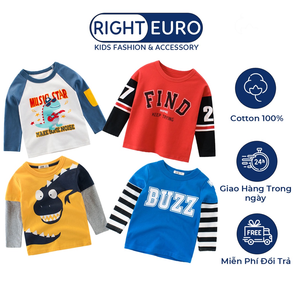 Áo Thun Dài Tay Cho Bé Trai RIGHT EURO In Hình Ngộ Nghĩnh Chất Cotton Xuất Âu Mỹ 007