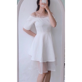 (Ảnh thât )váy trễ vai 2 màu xoè phối lưới