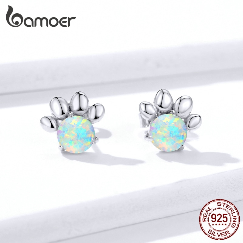 Khuyên tai Bamoer BSE346 bằng bạc 925 hình dấu chân thú cưng thời trang cho nữ