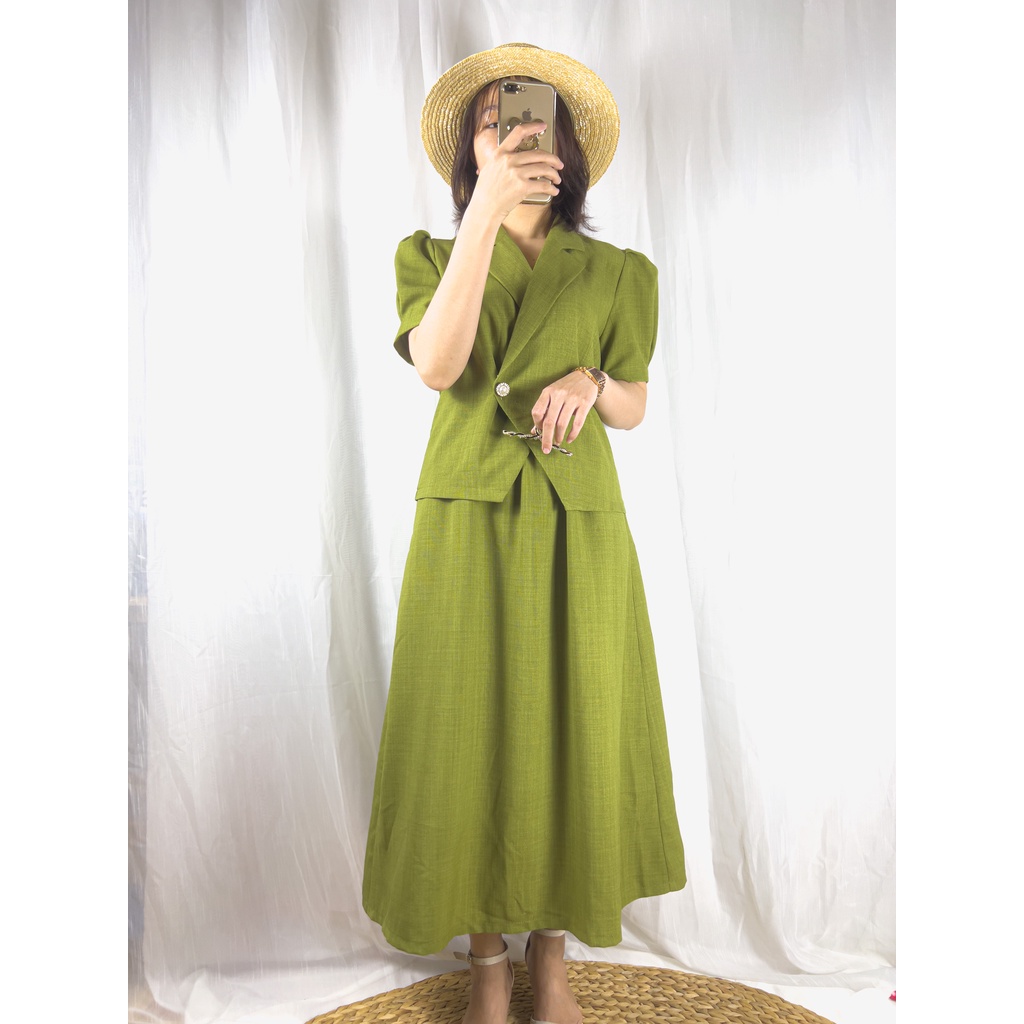 Sét Áo cổ vest + váy thanh lịch dành cho công sở, BigSize, dự tiệc