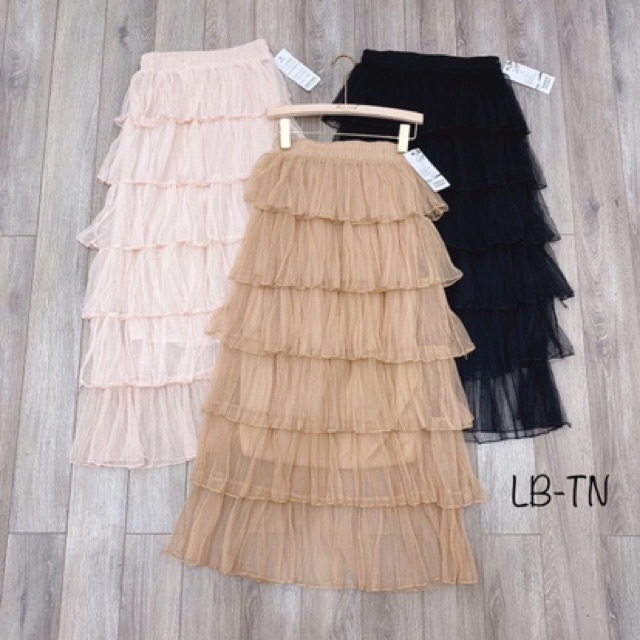 Chân váy 6 tầng midi