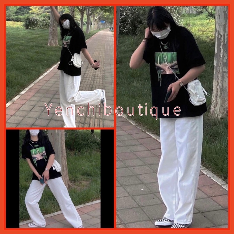 Bộ Thun  Billie Culottes trắng Nữ [FREESHIP] 🌸 Set áo phông tay lỡ kèm quần suông ống rộng form oversize Ulzzang 🌸