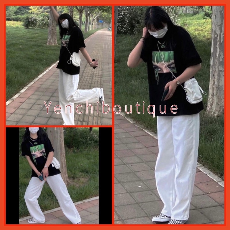 Bộ Thun  Billie Culottes trắng Nữ  🌸 Set áo phông tay lỡ kèm quần suông ống rộng form oversize Ulzzang 🌸