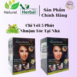  Dầu Gội Nhuộm Tóc - Thuốc Nhuộm Thảo Dược Natural Herbal - Phủ Bạc 100% - Không Rát Da Đầu Màu Nâu & Đen 1 Hộp 10 Gói. 