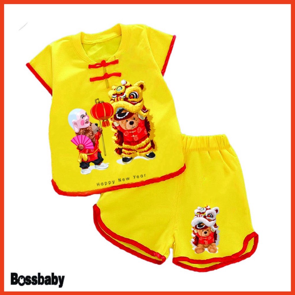 ( Khuyến mãi ) Bộ quần áo tết đồ tết cho bé nút tàu tết xuân hình con con gấu múa lân cho bé từ 6kg-29kg.NT03. .