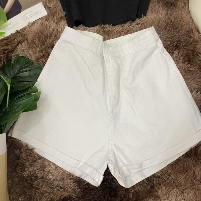 Quần shorts đùi kaki lưng cao không túi co giản nhẹ - hình sàn chụp thật - B3U