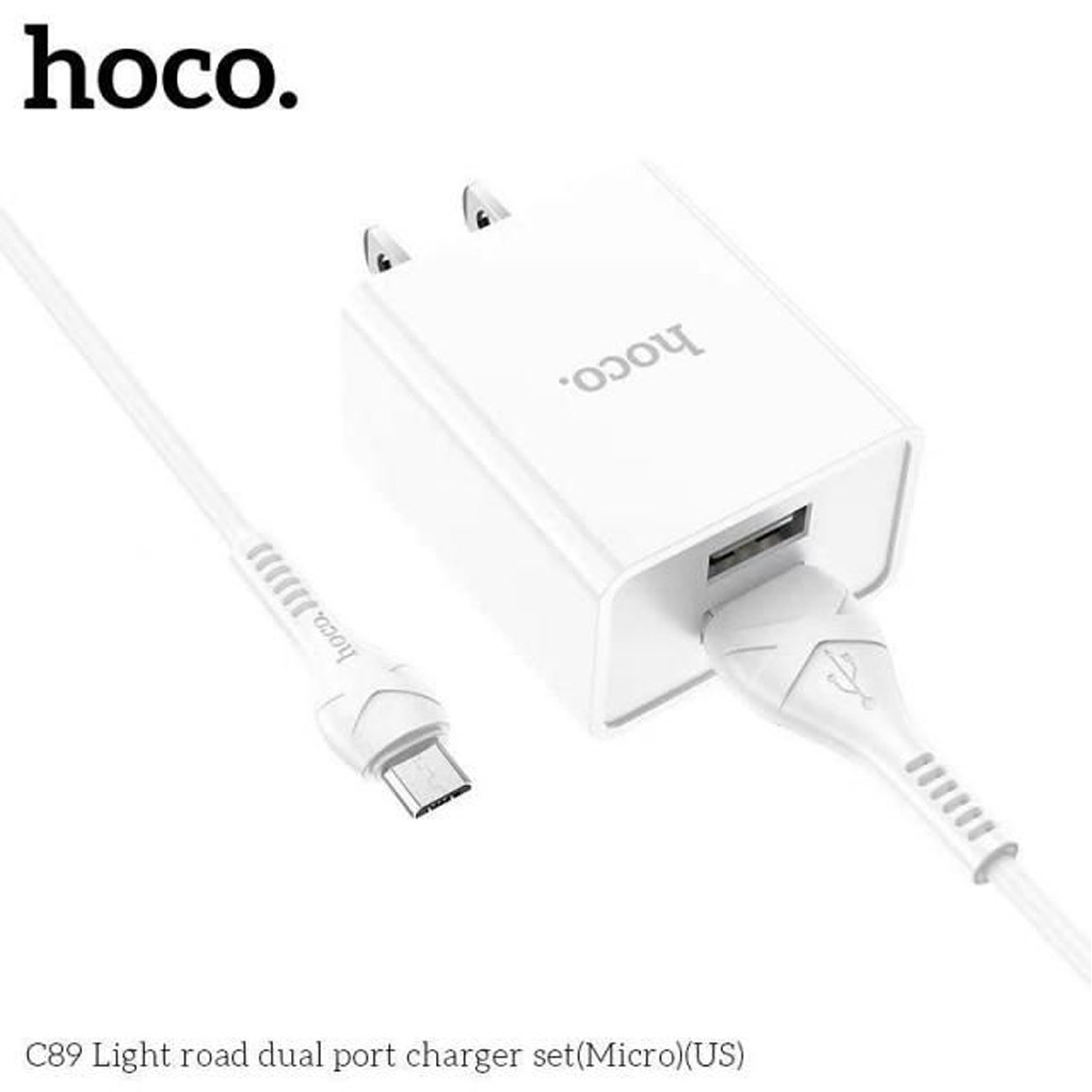 Bộ sạc Hoco C89 Micro USB 2 cổng USB, sạc nhanh 2.1A, tương thích với nhiều dòng Samsung/Oppo/Xiaomi..., chân cắm US