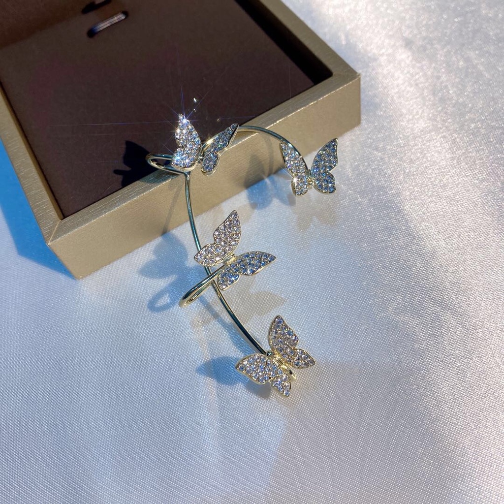 Khuyên kẹp đeo vành tai hình bướm lấp lánh cao cấp Tatitava