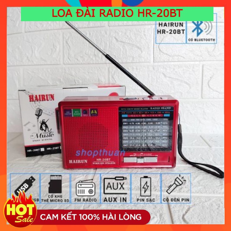 Loa Đài Radio HAIRUN HR-20BT ⚡FREE SHIP⚡ Chạy USB , Thẻ Nhớ , Kiêm Đèn Pin . Bắt Sóng Cực Tốt , Loa To , Dễ Sử Dụng