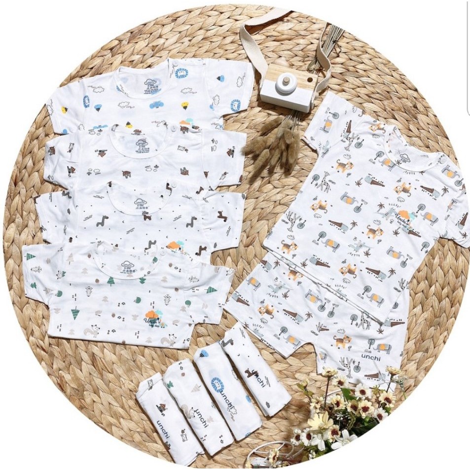 Unchi 02 : Set quần áo unchi cộc cài vai hình siêu đáng yêu cho bé từ sơ sinh đến tiêu học.