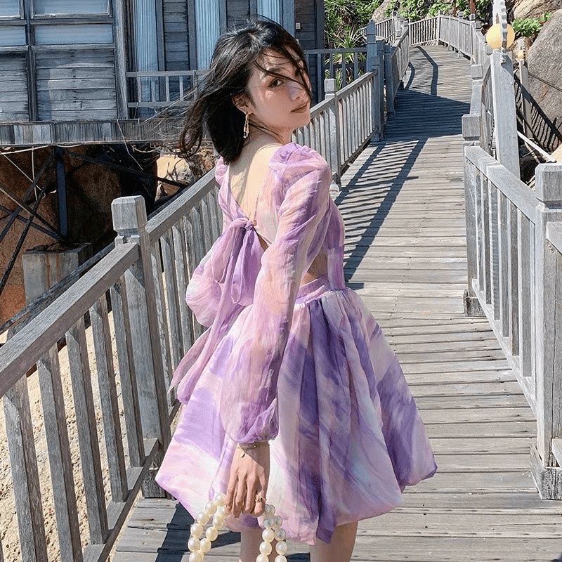 ĐẦM VOAN HOA TAY DÀI DÁNG XÒE CỰC SEXY MẪU Y HÌNH UP Hland1