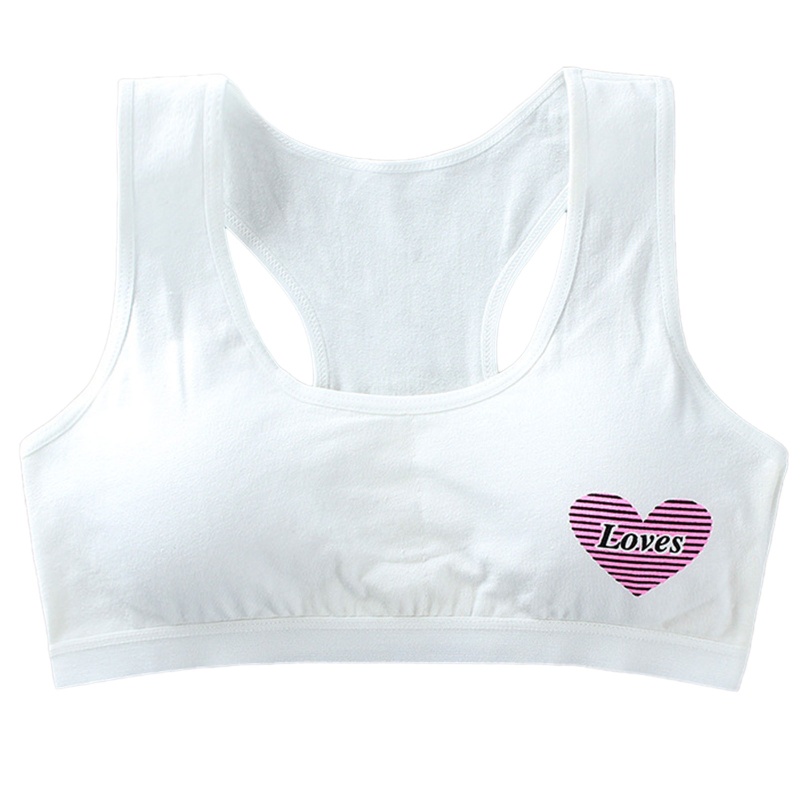 Youyo Áo lót vải cotton Kẻ Sọc In Hình Trái Tim Có Đệm Ngực Cho Nữ Tuổi Teen