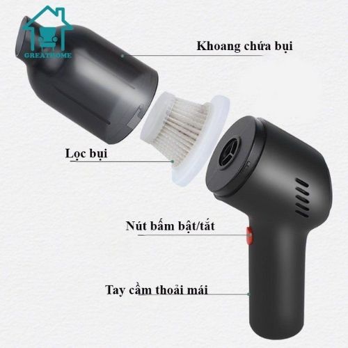 Máy Hút Bụi Cầm Tay Mini, Máy Hút Bụi Không Dây HELLOLEIBOO LB-068C Lực Hút 9000PA, Hút Bụi Không Dây Tự Động