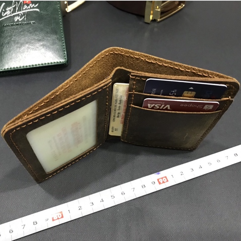 Ví nam da bò sáp ngựa điên Handmade, bóp nam da bò thật 100% khâu tay thủ công BH 1 năm - Bụi Store