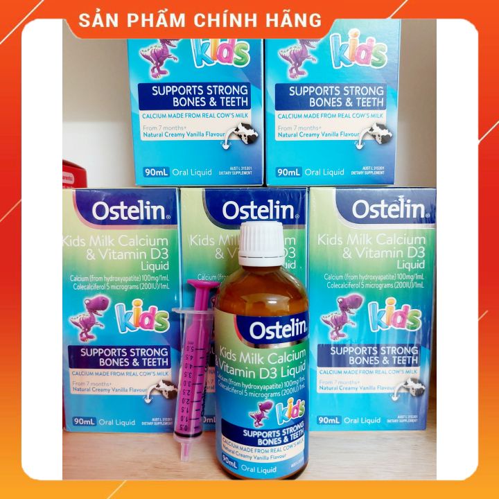 Canxi Nước Khủng Long Ostelin Kids Milk Calcium &amp; D3 Liquid Úc (90ml) 𝐍𝐄𝐖 Cho Trẻ Từ 7 Tháng Tuổi