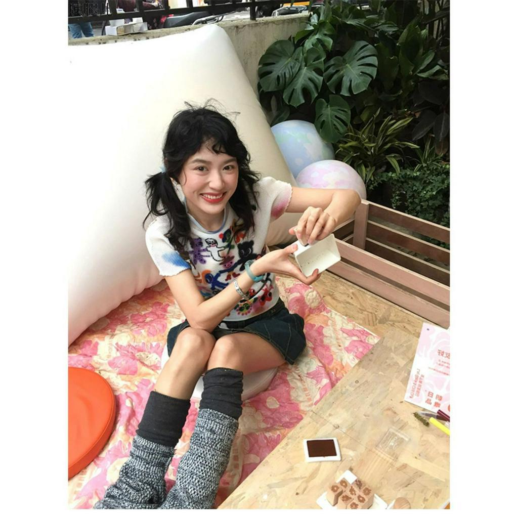 ZHELIHANGFEI Áo Thun Tay Ngắn Cổ Tròn In Họa Tiết Hoạt Hình Graffiti Thời Trang Mùa Hè Cho Nữ