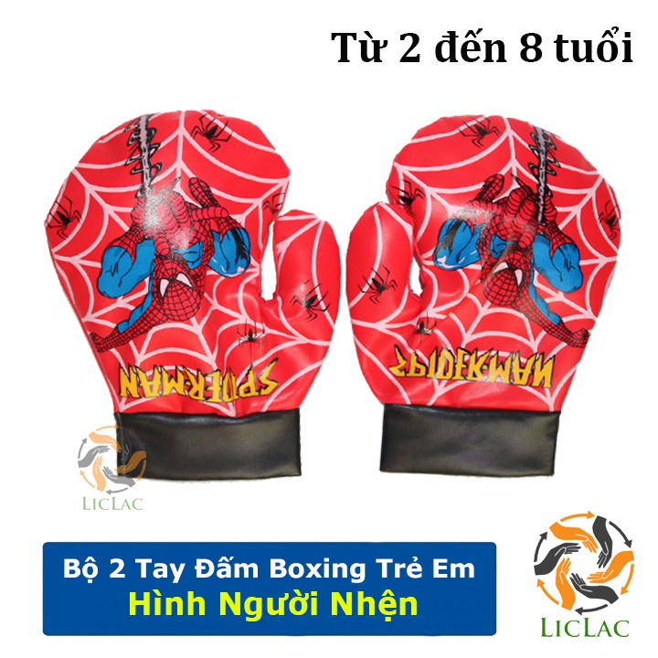 Bộ 2 găng tay Boxing hình Người Nhện cho bé, găng tay đấm bốc trẻ em chất liệu da mềm an toàn cho bé - LICLAC