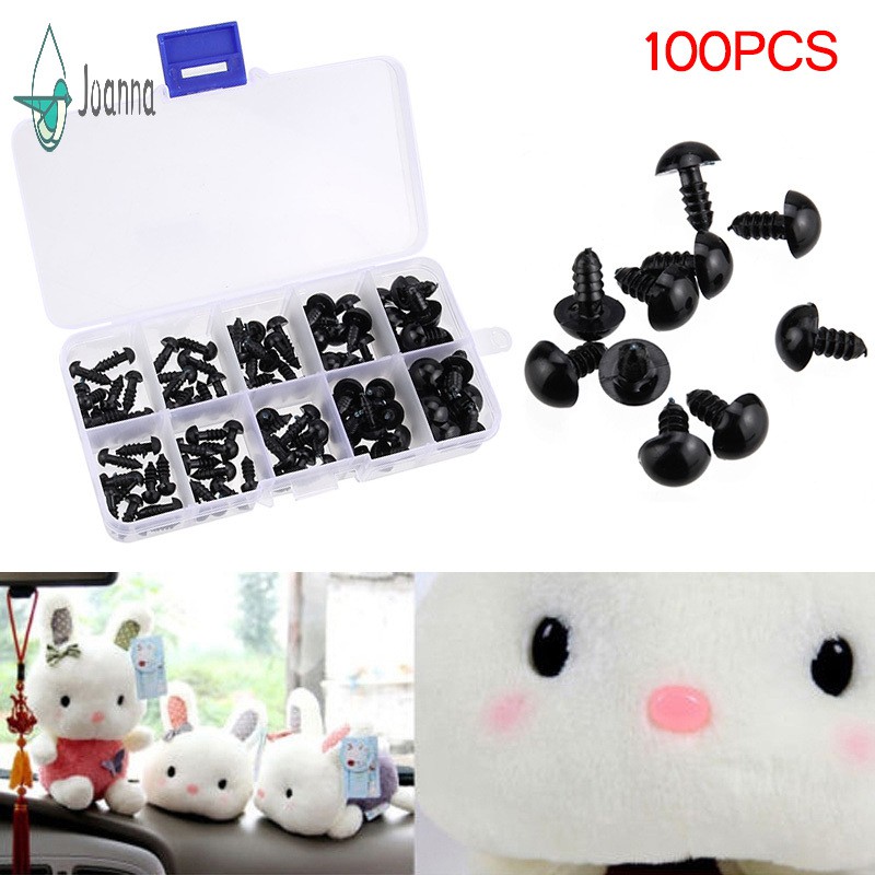 【JA】 100pcs Black Plastic Safety Eyes for Teddy Plush Doll Puppet DIY Crafts 6-12mm