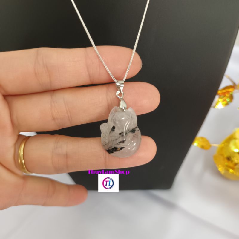 Vòng cổ dây chuyền bạc 925 vĩnh viễn bảo hành mix mặt đá hồ ly tóc đen