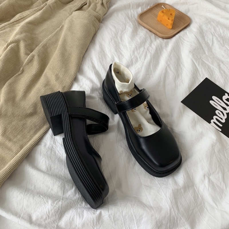 Giày búp bê có quai mũi vuông Mary Jane vintage học sinh Yannie Lolita