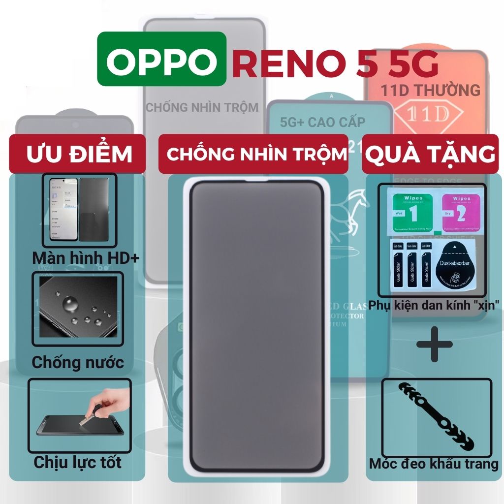 Kính cường lực Chống nhìn trộm Oppo Reno 5 Full màn hình-Cảm ứng mượt mà-Chống trầy xước [LEO STORE]