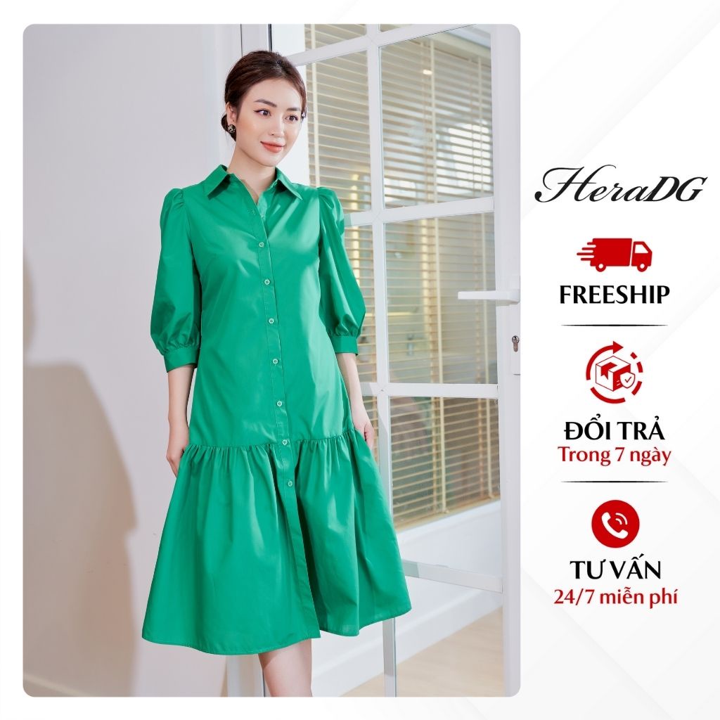 Đầm Thiết Kế Đuôi Cá Nữ HeraDG Dáng Xòe Cổ Đức Tay Lỡ Họa Tiết Trẻ Trung, Chất Vải Cao Cấp SDPBA020