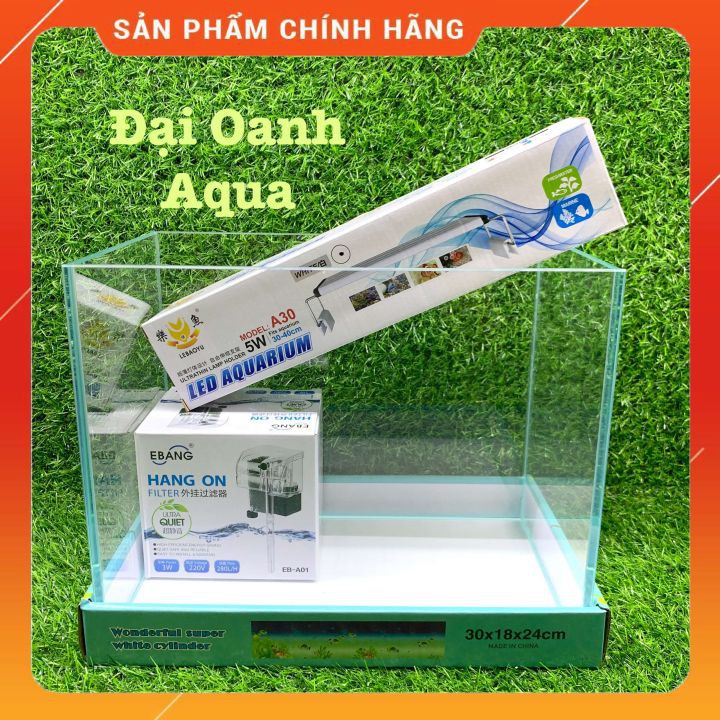 Bể Cá mini 30cm Siêu Trong 5 Mặt Kèm Đèn Lọc Để Bàn, Dài 30cm Rộng 18cm Cao 20cm - Bể Cá Cảnh Mini