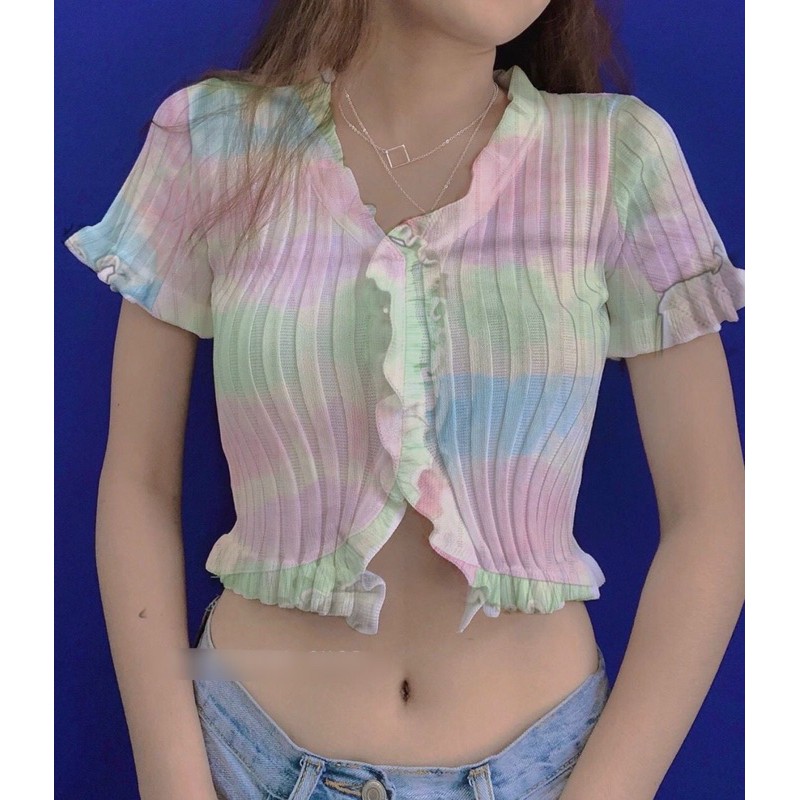ÁO CROPTOP CUỐN BIÊN LOANG MÀU