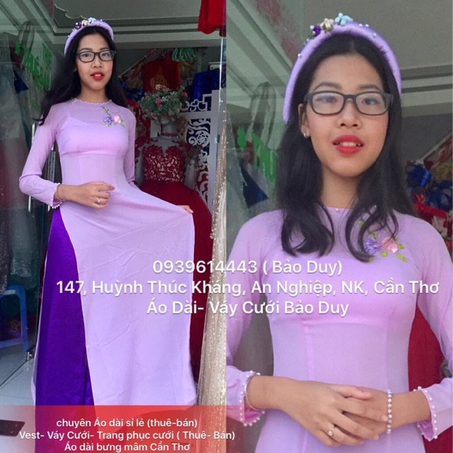 Áo dài tím cà thêu hoa