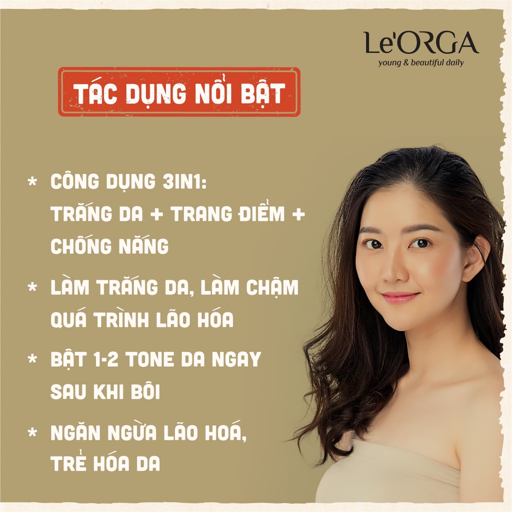 Kem Dưỡng Trắng Da Ban Ngày Le'Orga - 3 Trong 1 Cho Da Khô, Nhạy Cảm Giúp Trắng Da, Chống Nắng, Trẻ Hóa 10ml