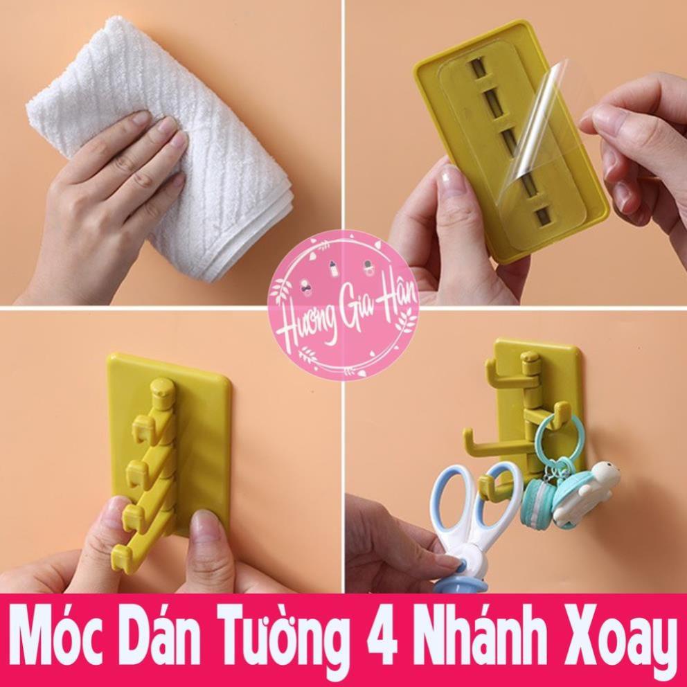 Móc Dán Siêu Chắc Xoay 4 Nhánh Treo Chìa Khóa, Đồ Dùng Nhà Tắm [Thanh Mai Shop]