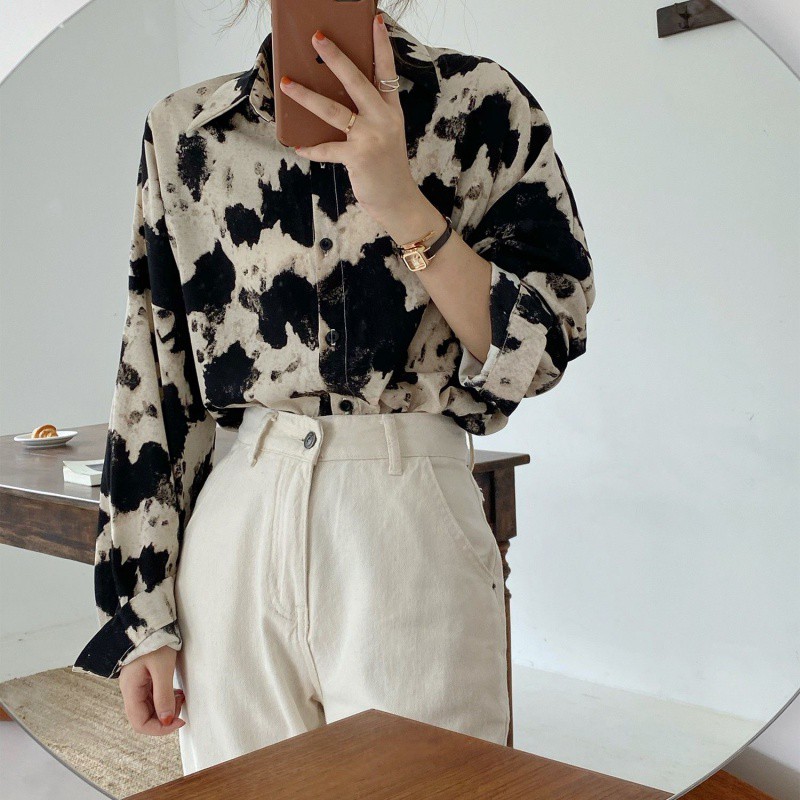 Áo sơ mi nữ họa tiết tay dài thời trang