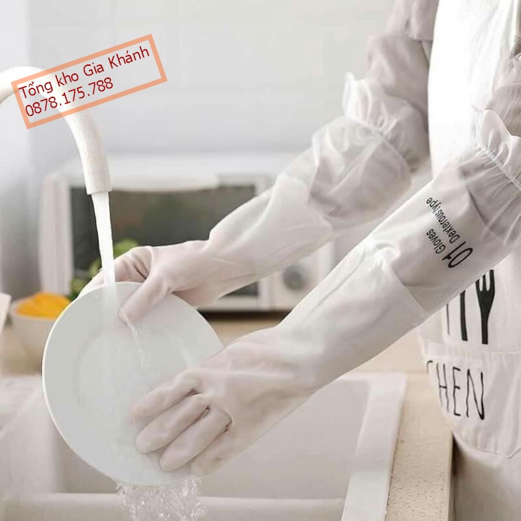 Găng Tay Cao Su Dài - Bao Tay Rửa Bát, Giặt Quần Áo Loại Dài Bo Chun - Siêu Dai, Cảm Giác Thật
