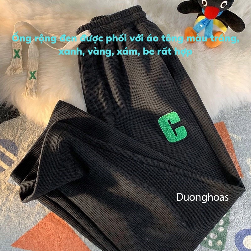 Quần Ống Rộng Suông Chất Tổ Ong Chữ C - Quần Thể Thao Unisex Dày Dặn Phong Cách Ulzzang