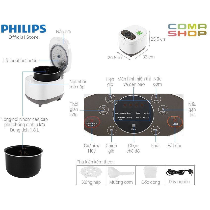 HD4533 - NỒI CƠM ĐIỆN TỬ PHILIPS 1.8 LÍT - BẢO HÀNH CHÍNH HÃNG 24 THÁNG TOÀN QUỐC | BigBuy360 - bigbuy360.vn