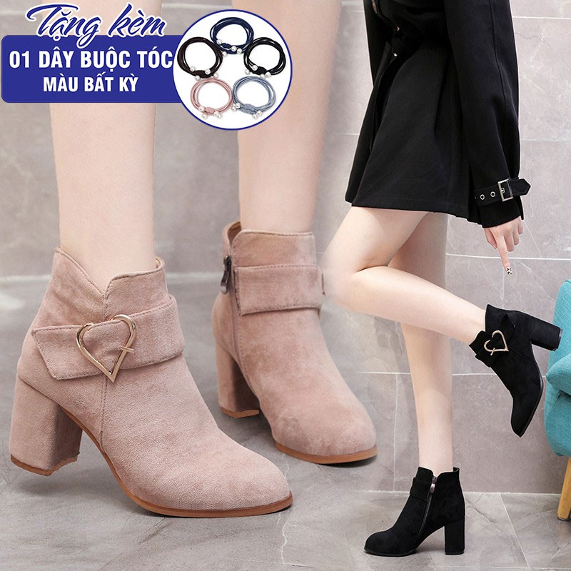 Giày bốt nữ cổ thấp giày boots nữ chất da lộn mềm mịn dễ phối đồ