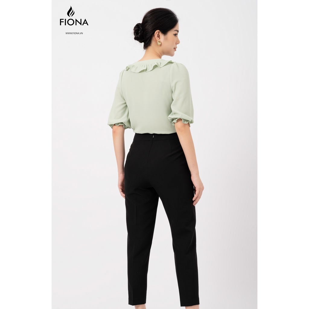 Áo sơ mi suông cổ V Fiona, Sơ mi nữ tay lỡ đính nơ cúc trang trí F551276