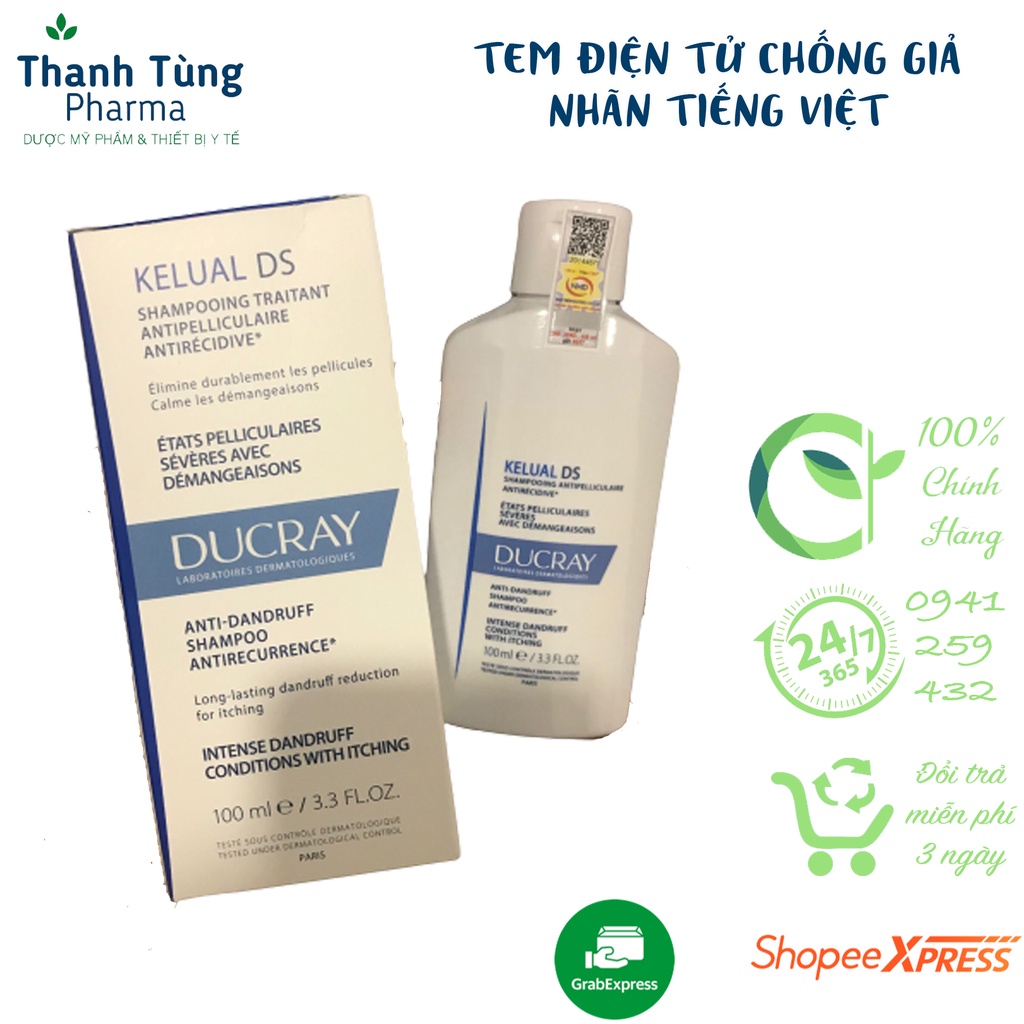 Dầu gội sạch gàu, ngăn ngừa gàu tái phát Ducray Kelual DS Shampoo Sodium Laureth Sulfate 100ml