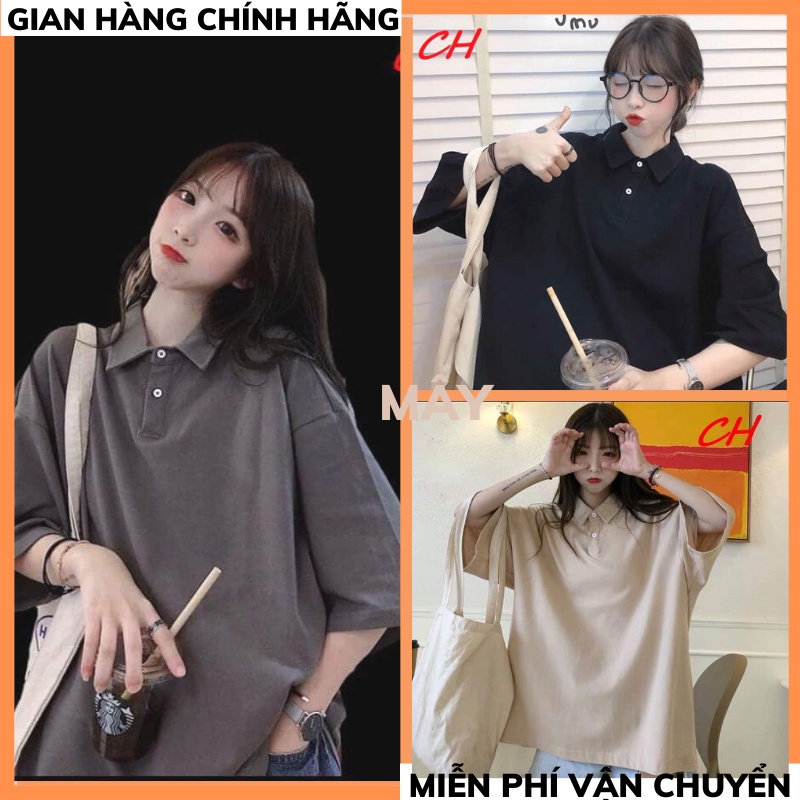 Áo thun POLO UNISEX nam nữ from rộng tay lỡ Áo phông ngắn tay trơn có cổ chất cotton phong cách hàn quốc MÂY_1989