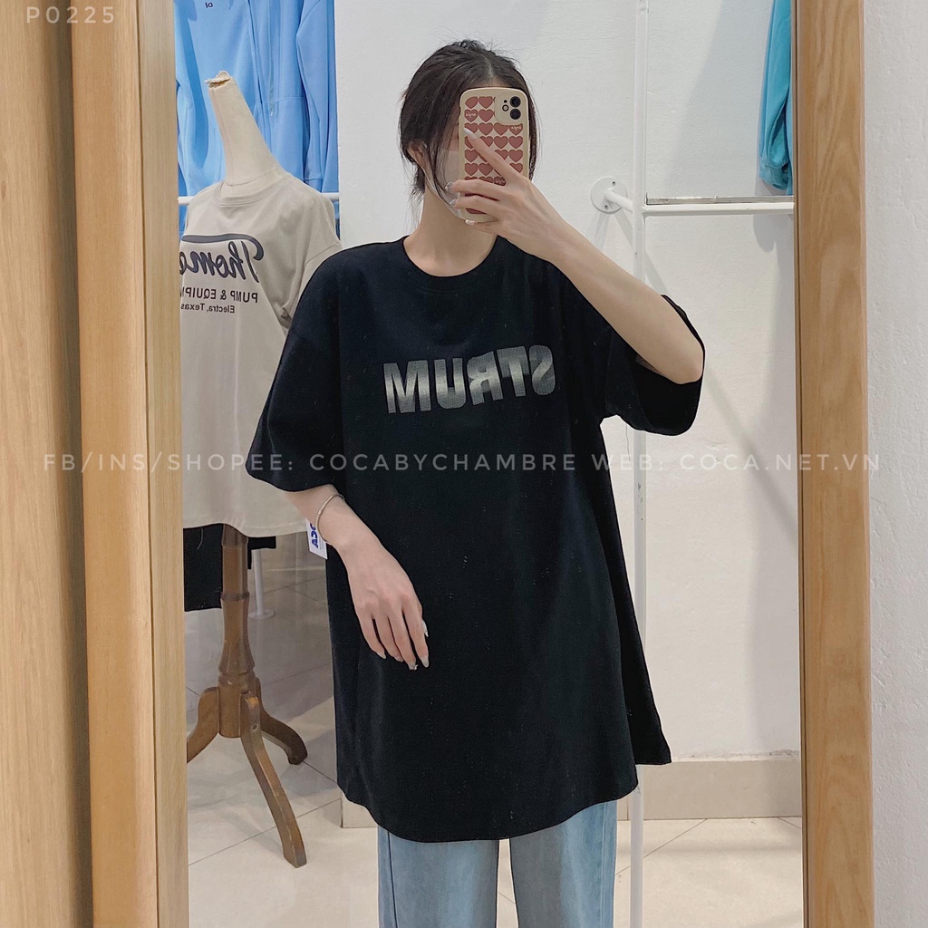 [P0225] Áo thun cotton mặt lông dày in chữ STRUM nhòe form rộng (Có sẵn/ảnh thật)